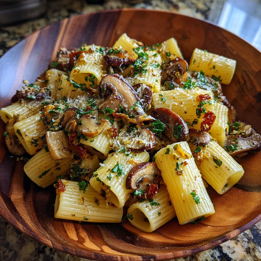 Rigatoni mit Pilzen und Kräutern